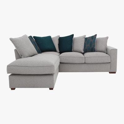 Furniture Village Comfi Fabric Pillow Back Corner Sofa with Chaise End Sofa Bed - Grey - By Furniture Village