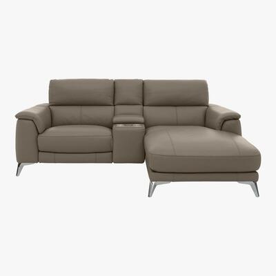 Furniture Village Odyssey Leather Recliner Chaise Sofa with Cupholders and Power Headrests - Grey- World of Leather