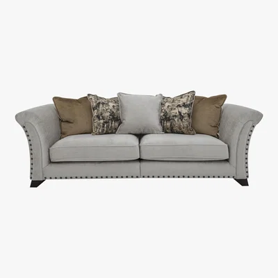 Furniture Village Holly 4 Seater Split Pillow Back Fabric Sofa with Studs - Grey