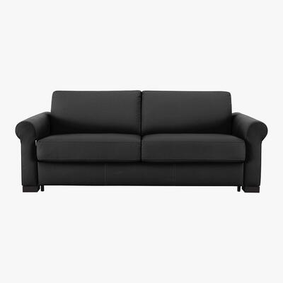 Furniture Village Nicoletti - Alcova 3 Seater Leather Sofa Bed with Scroll Arms - Black