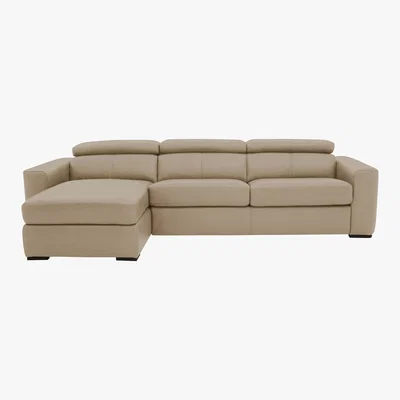 Furniture Village World of Leather - Infinity Leather Corner Chaise Sofabed with Storage - Beige