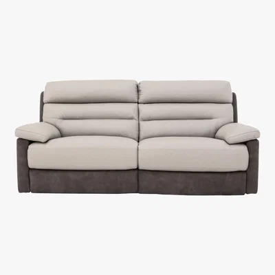 Furniture Village World of Leather - Dual 3 Seater Fabric and Leather Mix Sofa - Grey