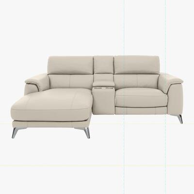Furniture Village Odyssey Leather Recliner Chaise Sofa with Cupholders and Power Headrests - Silver- World of Leather