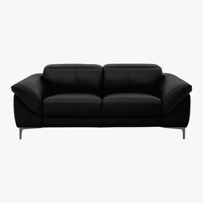 Furniture Village Galaxy 3 Seater Leather Sofa with Manual Headrests - Black- World of Leather