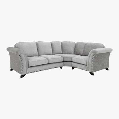 Furniture Village Holly Small Classic Back Fabric Corner Sofa with Studs - Silver
