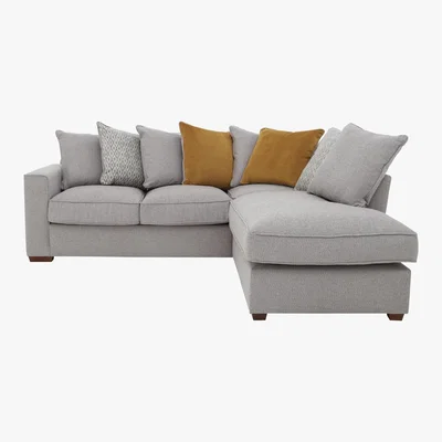 Furniture Village Comfi Fabric Pillow Back Corner Sofa with Chaise End Sofa Bed - Grey