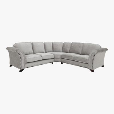 Furniture Village Holly Large Classic Back Fabric Corner Sofa with Studs - Silver