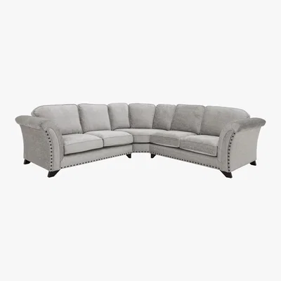 Furniture Village Holly Large Classic Back Fabric Corner Sofa with Studs - Silver