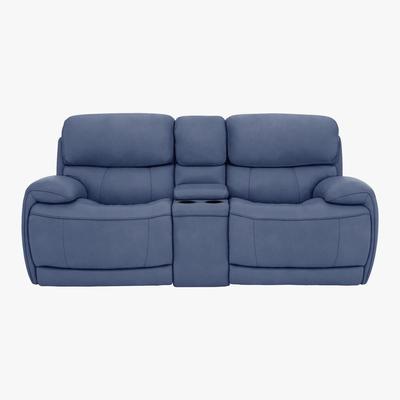 Furniture Village Rocco 2 Seater Fabric Power Rocker Sofa with Cupholders - Blue - By Furniture Village
