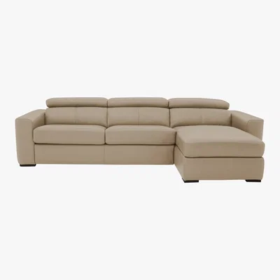 Furniture Village Infinity Leather Corner Chaise Sofabed with Storage - Beige- World of Leather