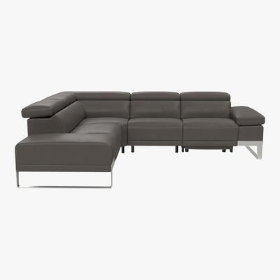 Furniture Village Nicoletti - Azione Leather Power Recliner Corner Chaise Sofa with Ratchet Headrests - Brown