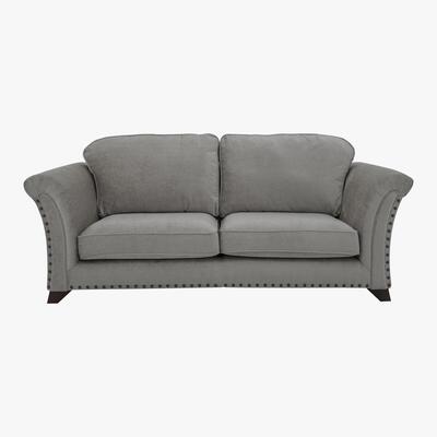 Furniture Village Holly 3 Seater Classic Back Fabric Sofa with Studs - Grey