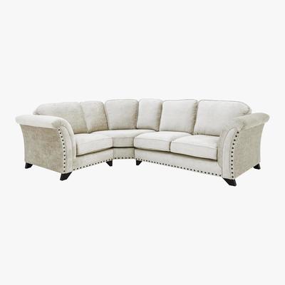 Furniture Village Holly Small Classic Back Fabric Corner Sofa with studs - Cream - By Furniture Village