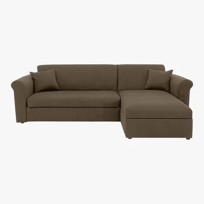 Furniture Village Versatile 2 Seater Fabric Chaise Sofa Bed with Storage with Scroll Arms - Mink