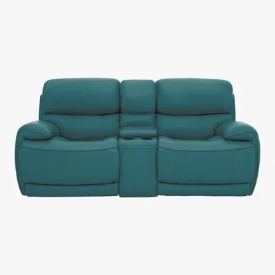 Furniture Village Relax Station Rocco 2 Seater Leather Power Rocker Sofa with Cupholders and Power Headrests - Blue- World of Leather