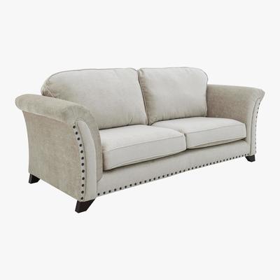 Furniture Village Holly 2 Seater Classic Back Fabric Sofa with studs - Cream - By Furniture Village