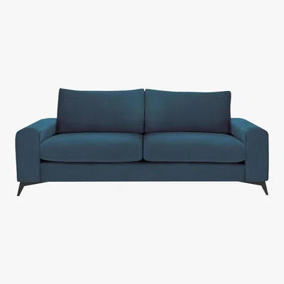 Furniture Village Chic 3 Seater Classic Back Fabric Sofa - Blue - By Furniture Village