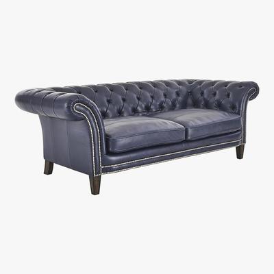 Furniture Village Aruba 3 Seater Leather Sofa - Blue - By Furniture Village