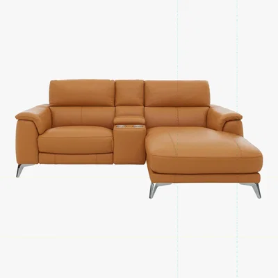 Furniture Village Odyssey Leather Recliner Chaise Sofa with Cupholders and Power Headrests- World of Leather