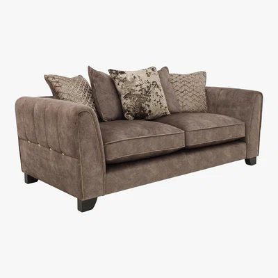 Furniture Village Ariana 3 Seater Pillow Back Fabric Sofa - Brown - By Furniture Village