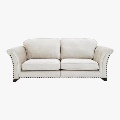 Furniture Village Holly 4 Seater Split Classic Back Fabric Sofa with studs - Cream