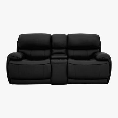 Furniture Village Relax Station Rocco 2 Seater Leather Power Rocker Sofa with Cupholders and Power Headrests - Black- World of Leather