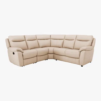 Furniture Village Snug Leather Manual Recliner Corner Sofa - Beige- World of Leather