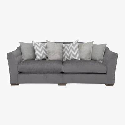 Furniture Village Devine 4 Seater Pillow Back Fabric Split Back Sofa - Grey