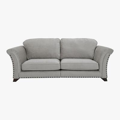 Furniture Village Holly 4 Seater Split Classic Back Fabric Sofa with studs - Grey