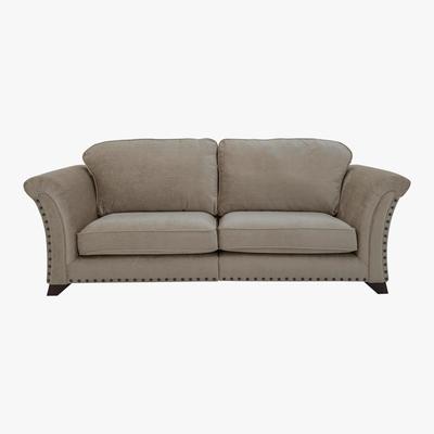 Furniture Village Holly 4 Seater Split Classic Back Fabric Sofa with studs - Beige - By Furniture Village