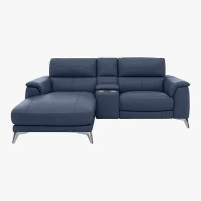Furniture Village Odyssey Leather Recliner Chaise Sofa with Cupholders and Power Headrests- World of Leather