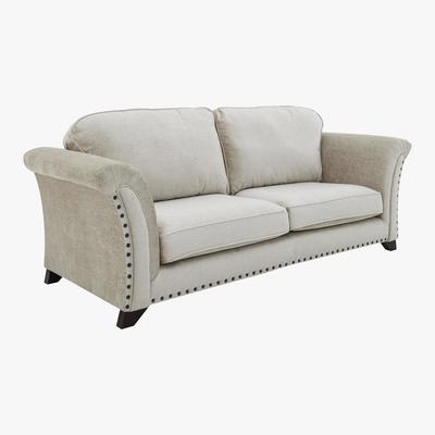 Furniture Village Holly 3 Seater Classic Back Fabric Sofa with studs - Cream - By Furniture Village