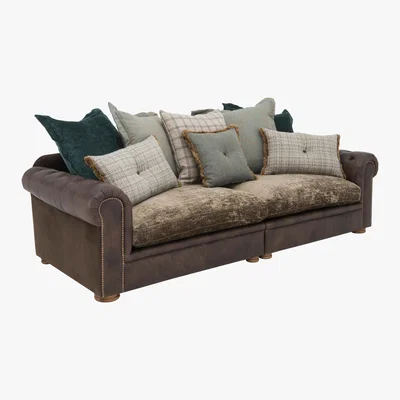 Furniture Village Alexander and James - New Romance Giselle 4 Seater Pillow Back Leather Split Frame Sofa - Brown