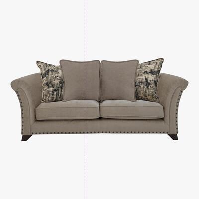 Furniture Village Holly 2 Seater Pillow Back Fabric Sofa with Studs - Mink