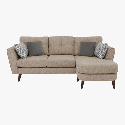 Furniture Village Connection 3 Seater Classic Back Fabric Chaise Sofa - Beige - By Furniture Village