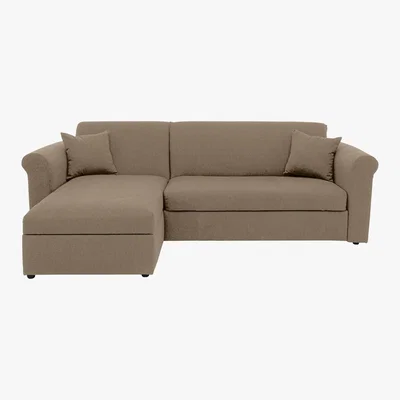 Furniture Village Versatile Small 2 Seater Fabric Chaise Sofa Bed with Scroll Arms - Beige