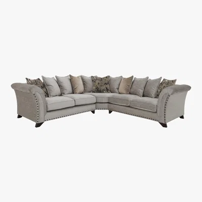 Furniture Village Holly Large Pillow Back Fabric Corner Sofa with Studs - Grey