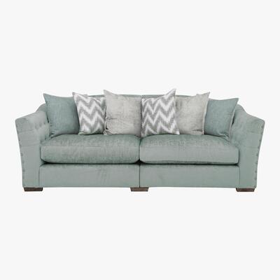 Furniture Village Devine 4 Seater Pillow Back Fabric Split Back Sofa - Green