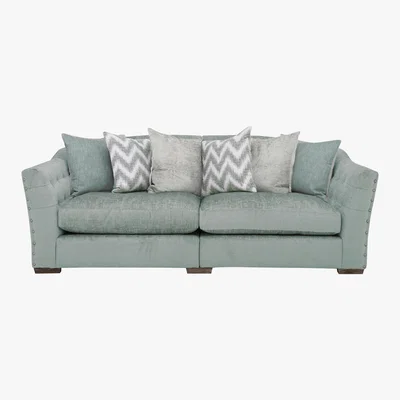 Furniture Village Devine 4 Seater Pillow Back Fabric Split Back Sofa - Green