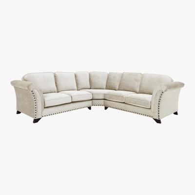 Furniture Village Holly Large Classic Back Fabric Corner Sofa with studs - Cream - By Furniture Village
