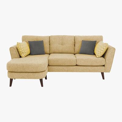 Furniture Village Connection 3 Seater Classic Back Fabric Chaise Sofa - Yellow
