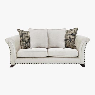 Furniture Village Holly 2 Seater Pillow Back Fabric Sofa with Studs - Cream - By Furniture Village