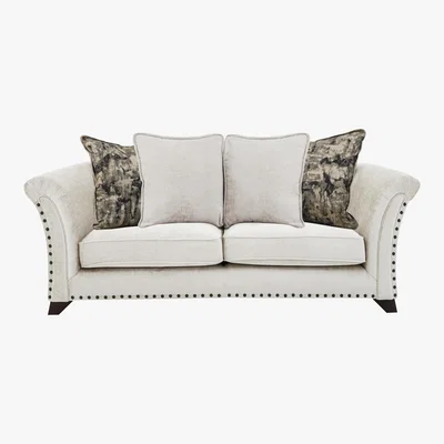 Furniture Village Holly 2 Seater Pillow Back Fabric Sofa with Studs - Cream - By Furniture Village