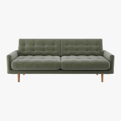 Habitat Fenner Sage Green Velvet 3 Seater Sofa, Green Green