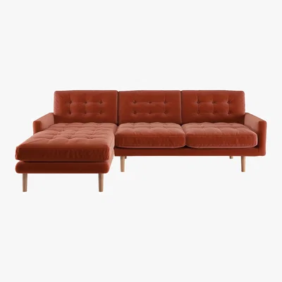 Habitat Fenner Orange Velvet Left-Hand 4 Seater Chaise Sofa, Orange
