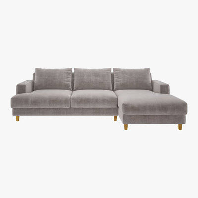 Habitat Wiltons Light Grey Velvet Right Hand Chaise Sofa, Grey
