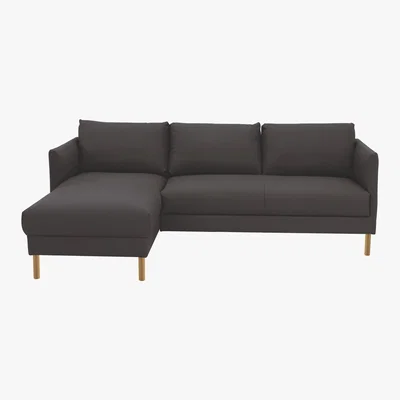 Habitat Hyde Black Premium Leather Left-Arm Chaise Sofa, Wooden Leg, Black