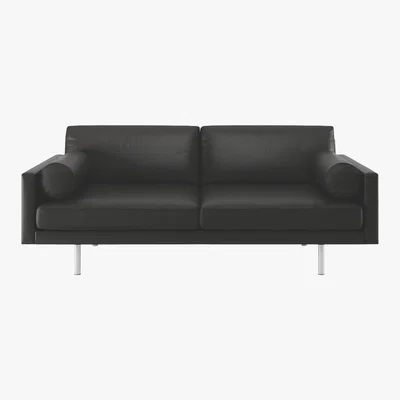 Habitat Spencer Black Leather 3 Seater Sofa, Metal Legs, Black