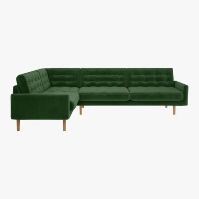 Habitat Fenner Moss Green Velvet Right-Hand 4 Seater Corner Sofa, Moss Green
