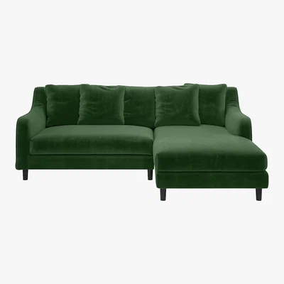 Habitat Swift Green Velvet Right Hand Chaise Sofa, Moss Green
